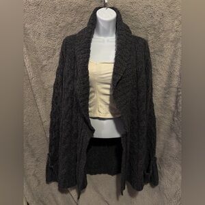 Vintage Express Cardigan Womens Small Gray Cable Knit Open Front Shawl Draped